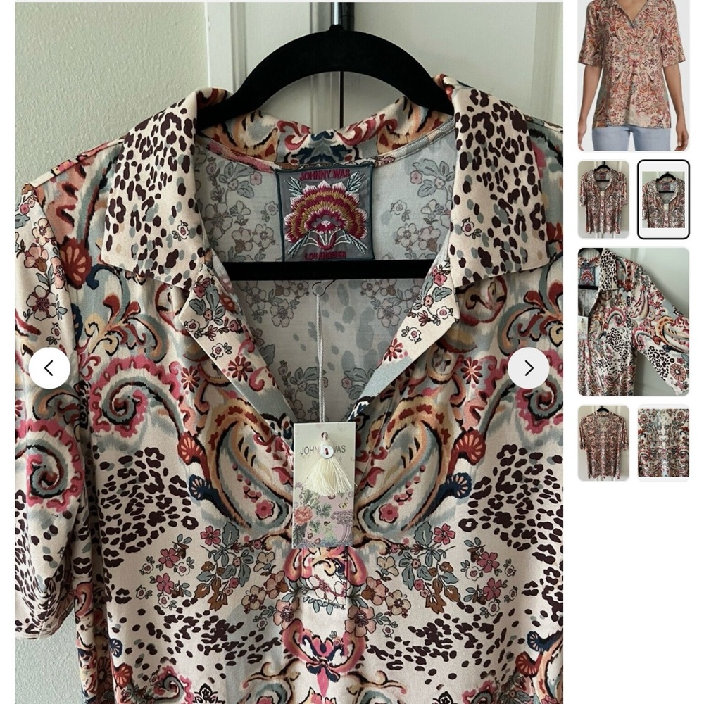 Johnny Was Beige Multi Paisley Print Tunic Blouse - Picture 4 of 8